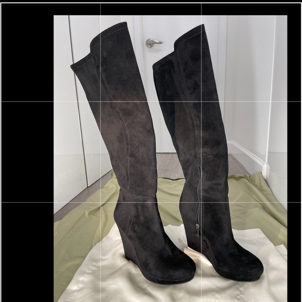 Jessica Simpson black suede knee length wedge boots